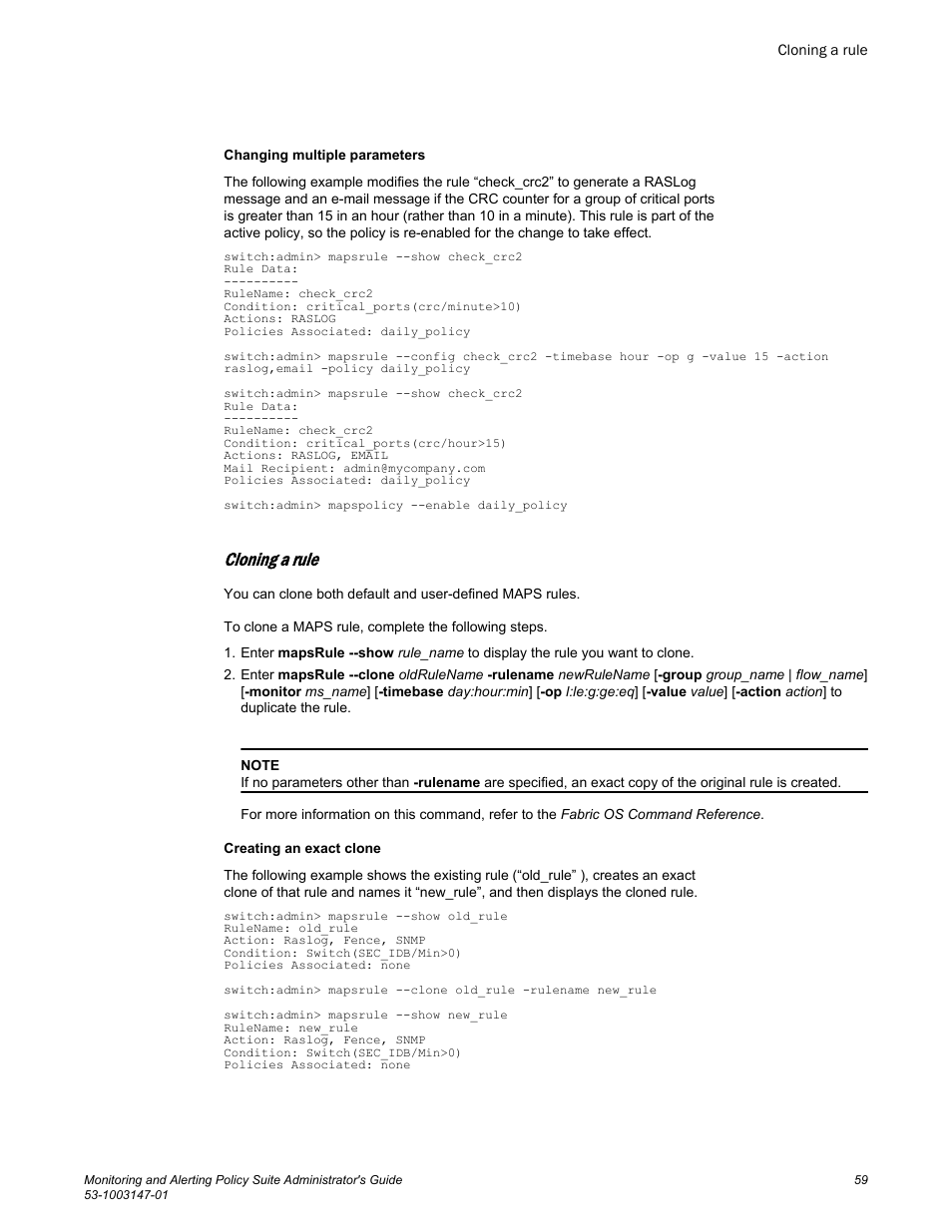 Cloning a rule | Brocade Monitoring and Alerting Policy Suite Administrators Guide (Supporting Fabric OS v7.3.0) User Manual | Page 59 / 114