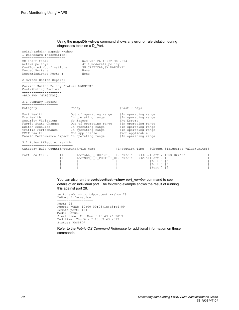 Brocade Monitoring and Alerting Policy Suite Administrators Guide (Supporting Fabric OS v7.3.0) User Manual | Page 70 / 114