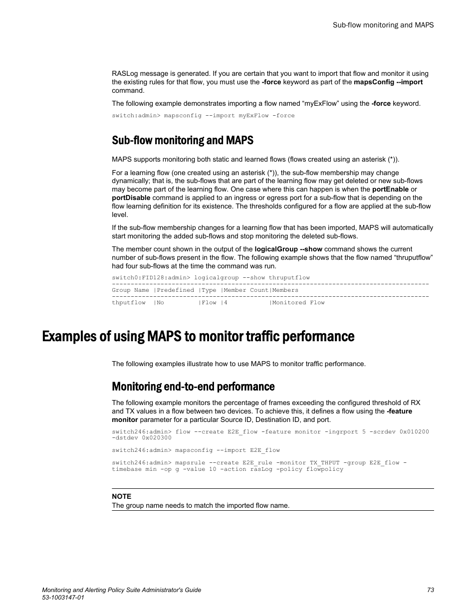 Sub-flow monitoring and maps, Monitoring end-to-end performance | Brocade Monitoring and Alerting Policy Suite Administrators Guide (Supporting Fabric OS v7.3.0) User Manual | Page 73 / 114