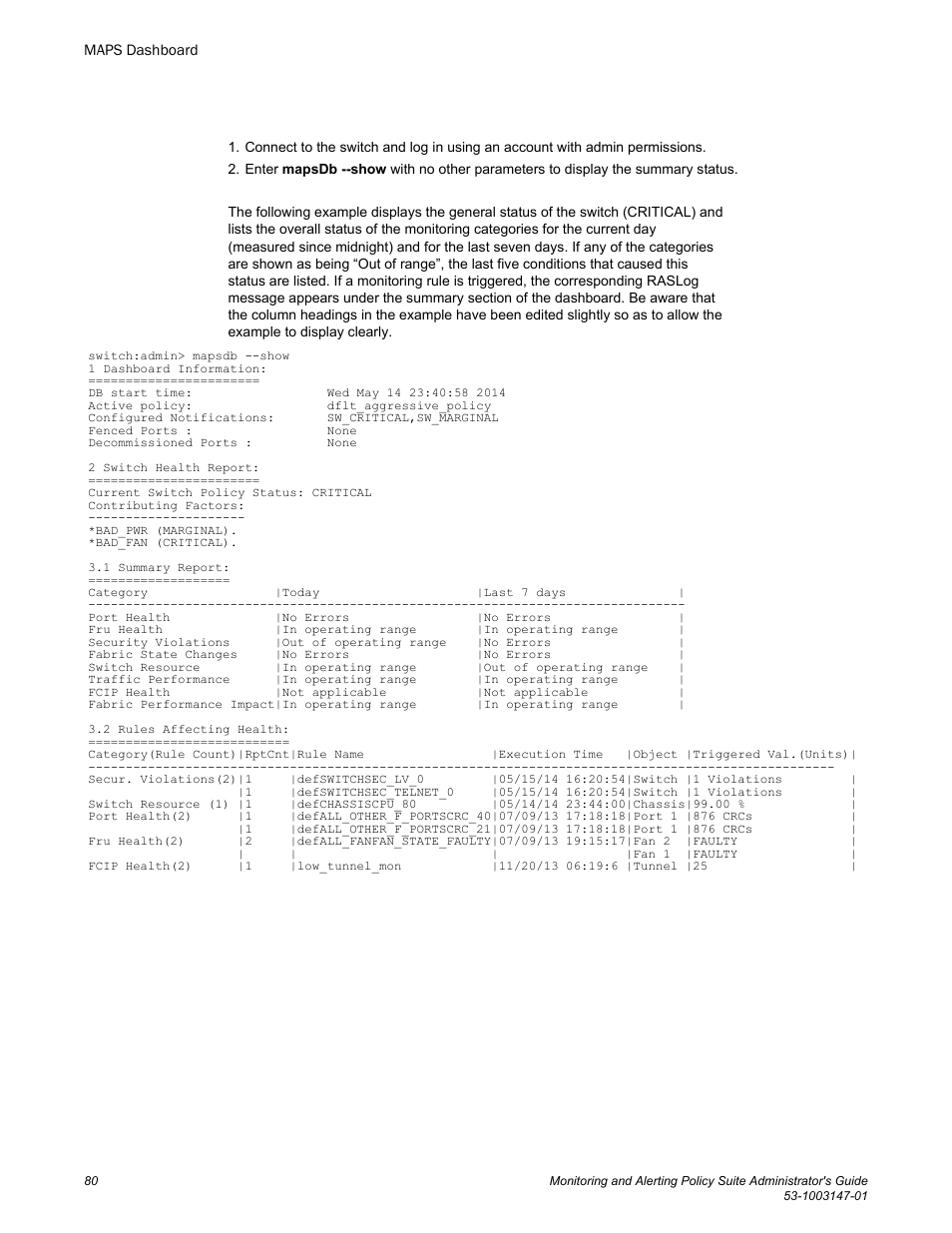 Brocade Monitoring and Alerting Policy Suite Administrators Guide (Supporting Fabric OS v7.3.0) User Manual | Page 80 / 114