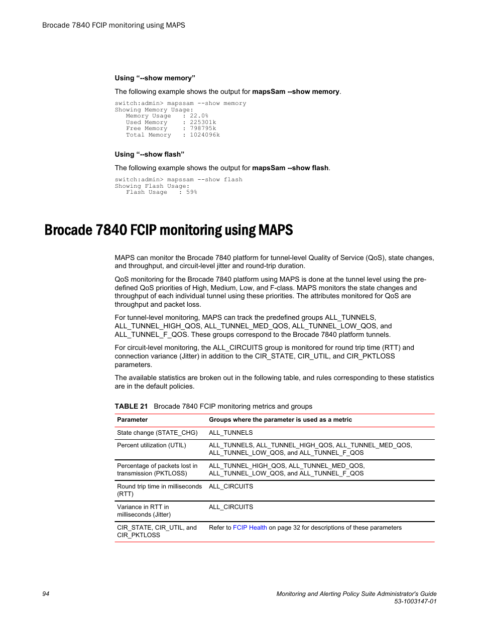 Brocade 7840 fcip monitoring using maps | Brocade Monitoring and Alerting Policy Suite Administrators Guide (Supporting Fabric OS v7.3.0) User Manual | Page 94 / 114