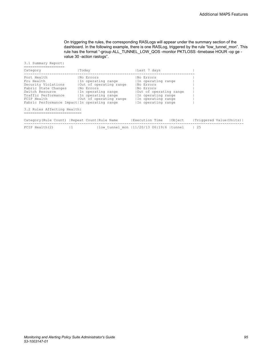 Brocade Monitoring and Alerting Policy Suite Administrators Guide (Supporting Fabric OS v7.3.0) User Manual | Page 95 / 114