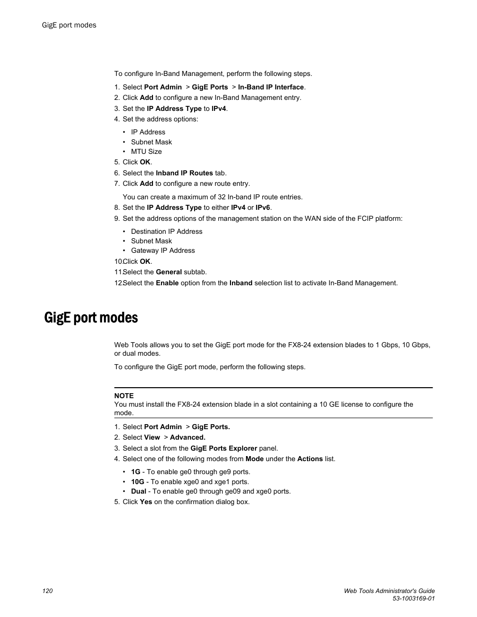 Gige port modes | Brocade Web Tools Administrators Guide (Supporting Fabric OS v7.3.0) User Manual | Page 120 / 274