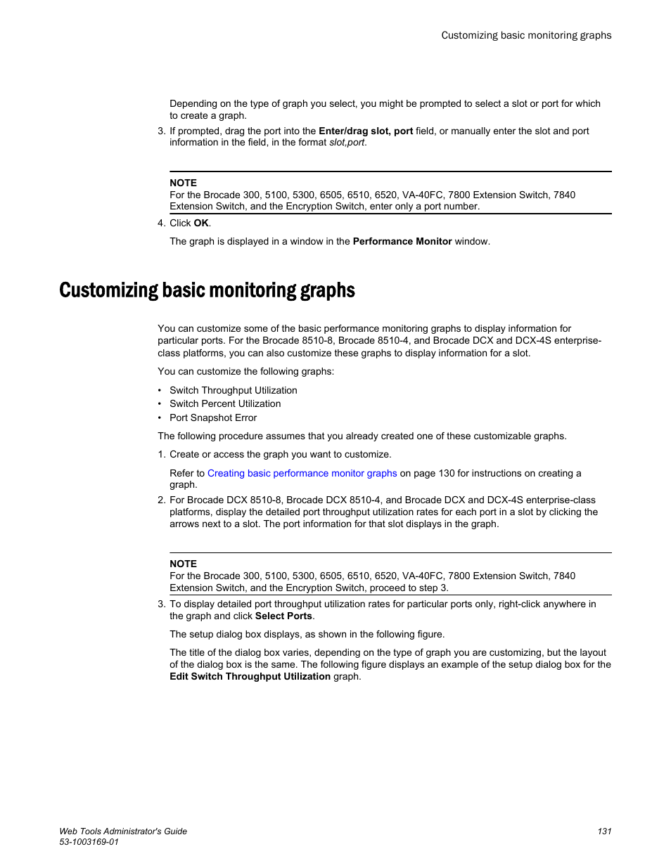 Customizing basic monitoring graphs | Brocade Web Tools Administrators Guide (Supporting Fabric OS v7.3.0) User Manual | Page 131 / 274