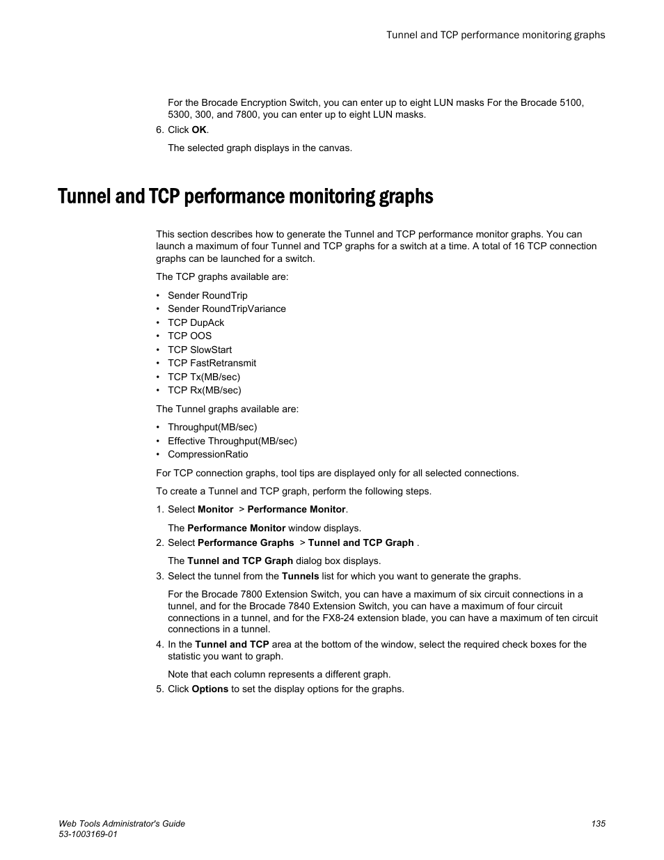 Tunnel and tcp performance monitoring graphs | Brocade Web Tools Administrators Guide (Supporting Fabric OS v7.3.0) User Manual | Page 135 / 274