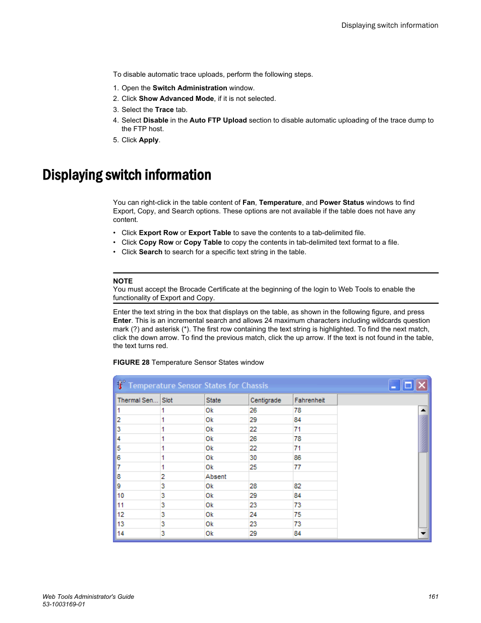 Displaying switch information | Brocade Web Tools Administrators Guide (Supporting Fabric OS v7.3.0) User Manual | Page 161 / 274
