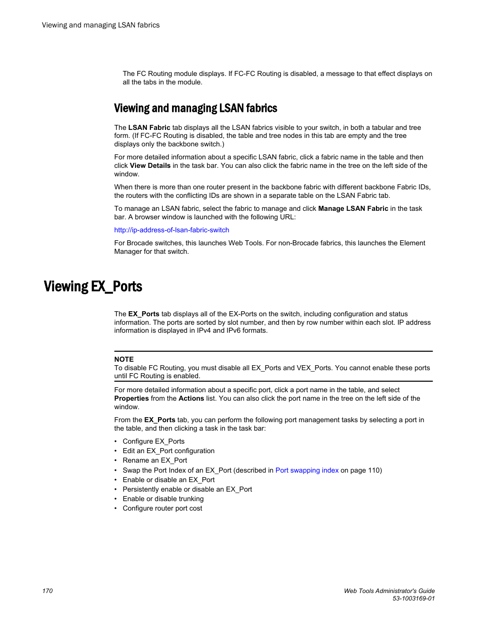 Viewing and managing lsan fabrics, Viewing ex_ports | Brocade Web Tools Administrators Guide (Supporting Fabric OS v7.3.0) User Manual | Page 170 / 274