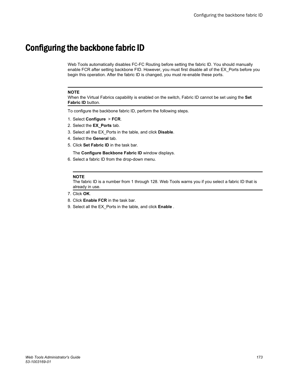 Configuring the backbone fabric id, Backbone fabric. refer to | Brocade Web Tools Administrators Guide (Supporting Fabric OS v7.3.0) User Manual | Page 173 / 274