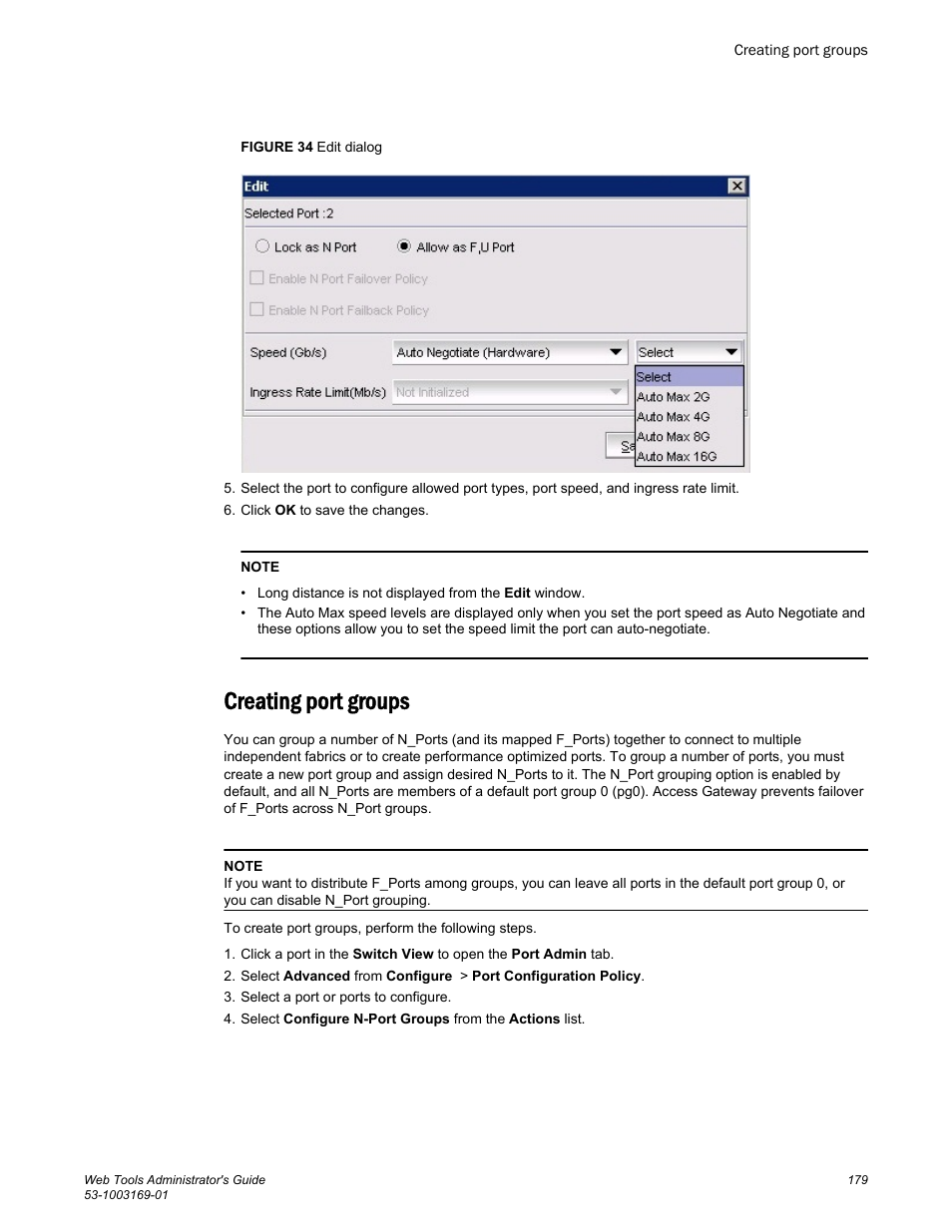 Creating port groups | Brocade Web Tools Administrators Guide (Supporting Fabric OS v7.3.0) User Manual | Page 179 / 274