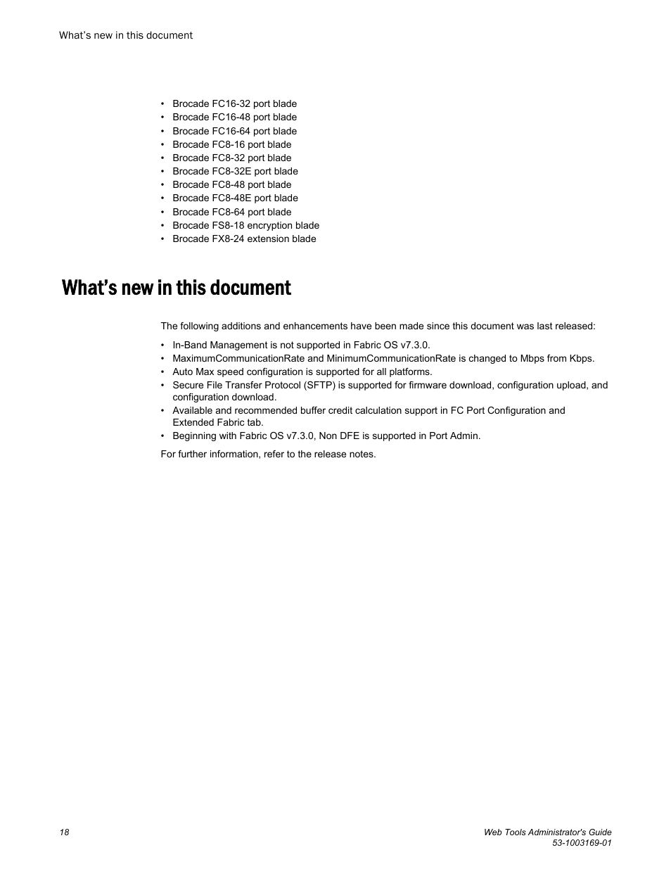 What’s new in this document | Brocade Web Tools Administrators Guide (Supporting Fabric OS v7.3.0) User Manual | Page 18 / 274