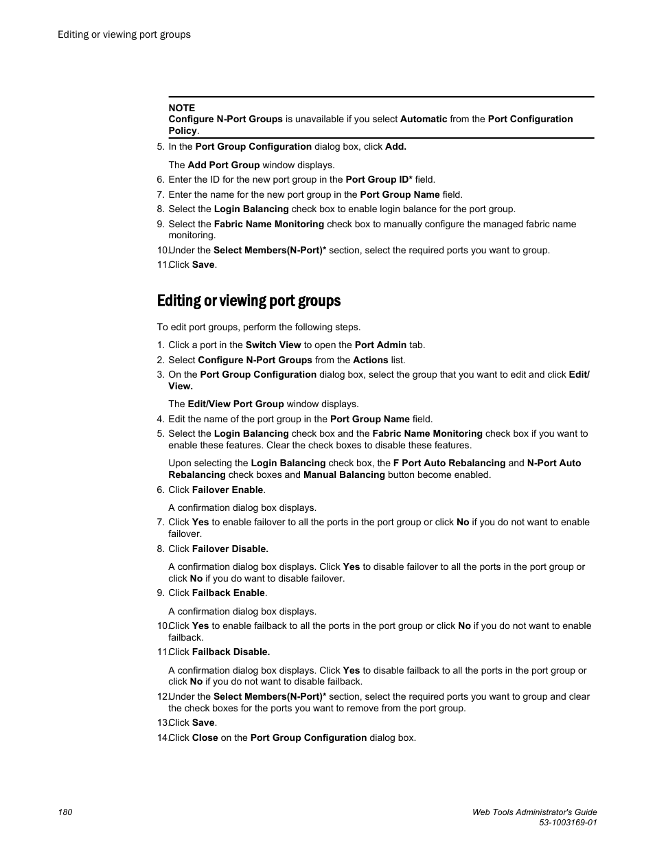 Editing or viewing port groups | Brocade Web Tools Administrators Guide (Supporting Fabric OS v7.3.0) User Manual | Page 180 / 274