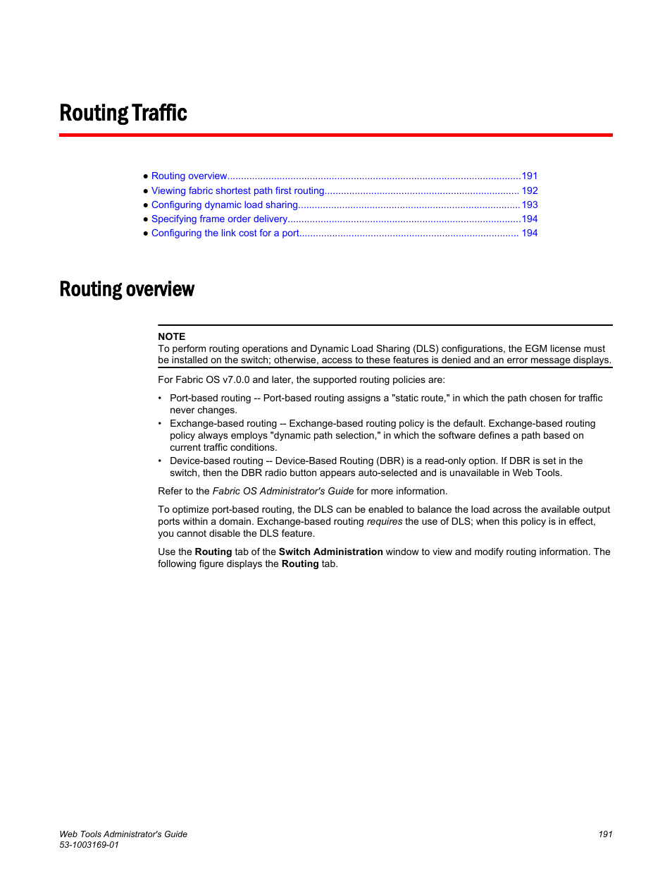 Routing traffic, Routing overview | Brocade Web Tools Administrators Guide (Supporting Fabric OS v7.3.0) User Manual | Page 191 / 274