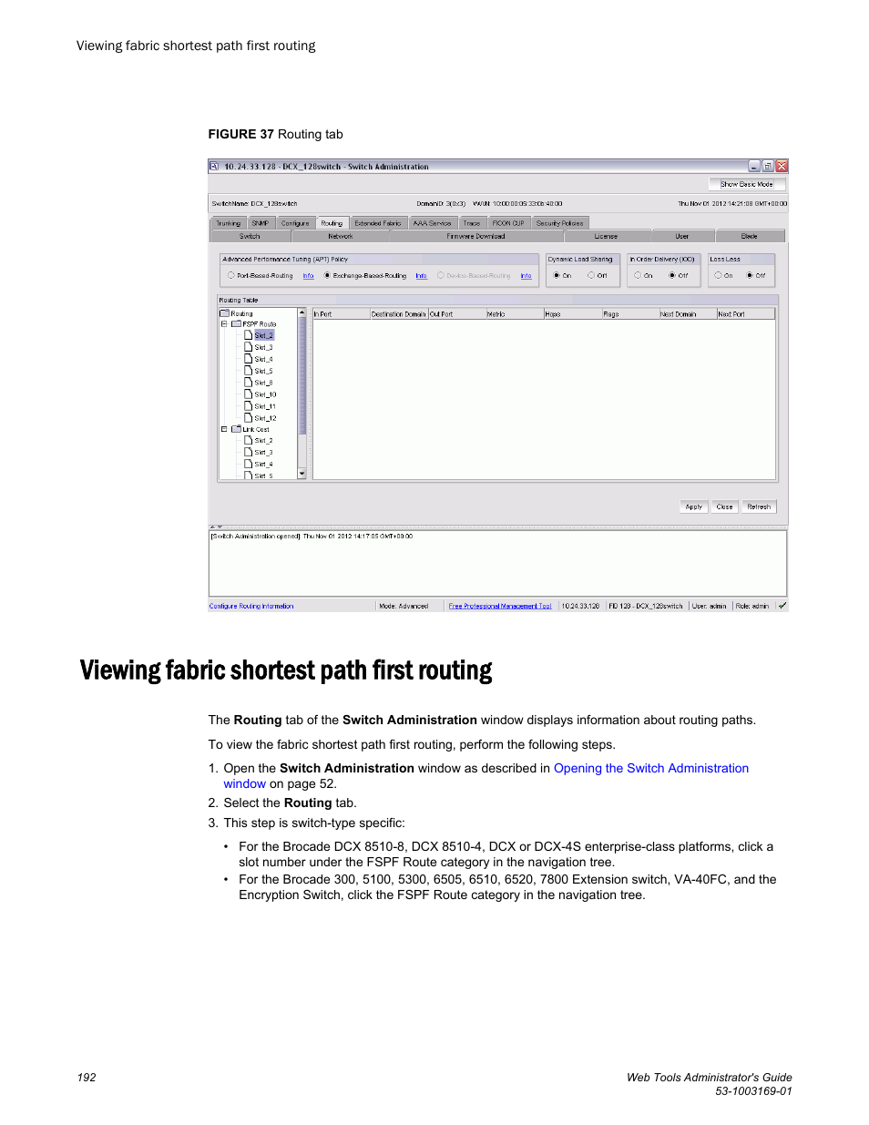 Viewing fabric shortest path first routing | Brocade Web Tools Administrators Guide (Supporting Fabric OS v7.3.0) User Manual | Page 192 / 274