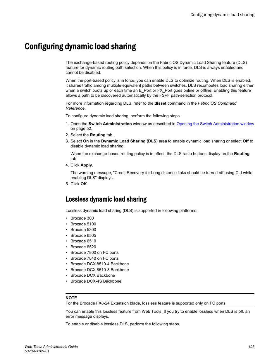 Configuring dynamic load sharing, Lossless dynamic load sharing | Brocade Web Tools Administrators Guide (Supporting Fabric OS v7.3.0) User Manual | Page 193 / 274
