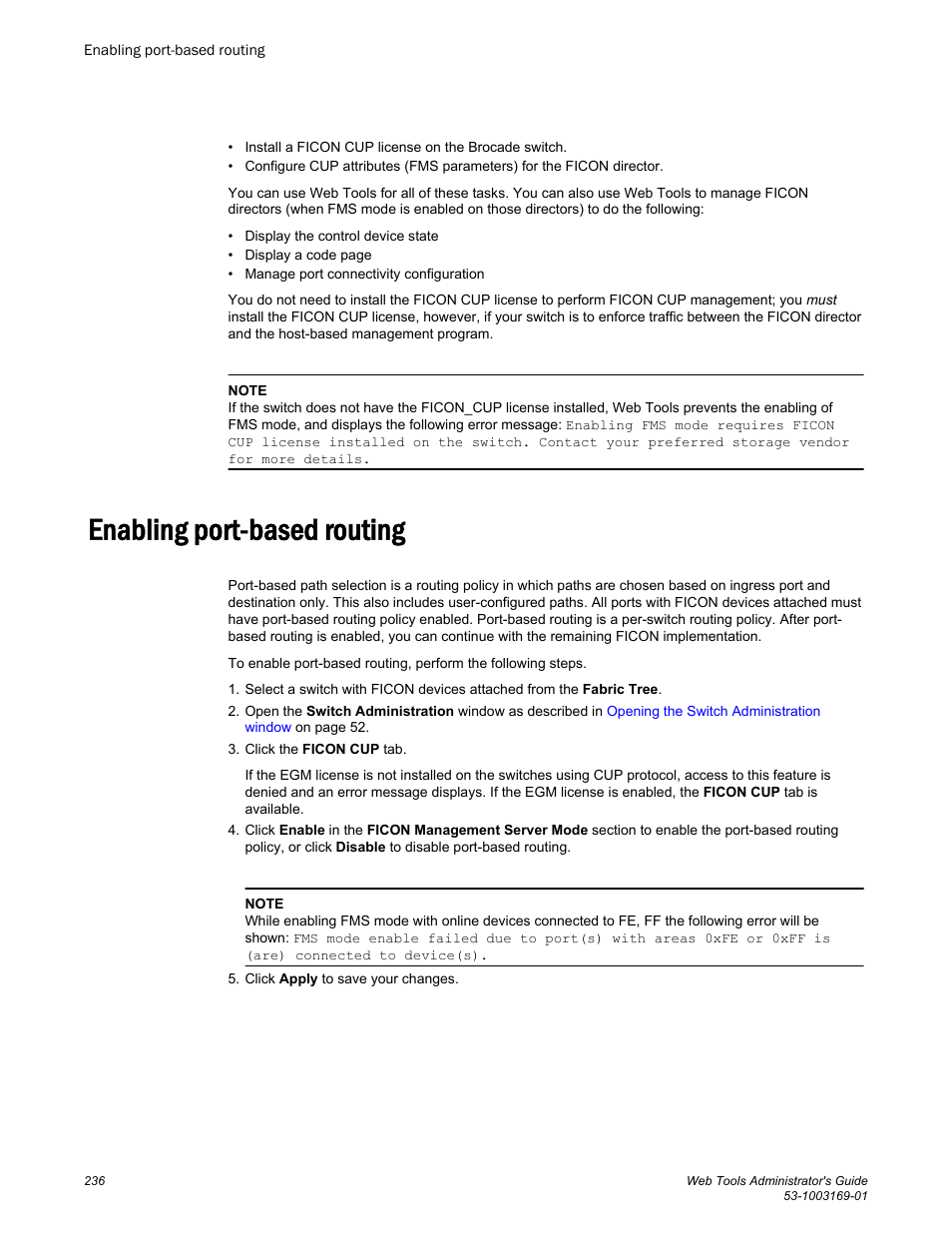 Enabling port-based routing | Brocade Web Tools Administrators Guide (Supporting Fabric OS v7.3.0) User Manual | Page 236 / 274