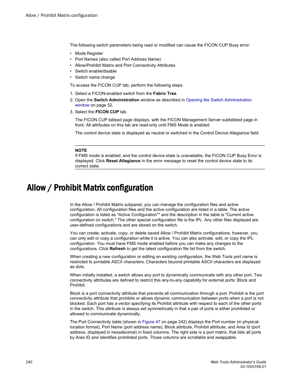 Allow / prohibit matrix configuration | Brocade Web Tools Administrators Guide (Supporting Fabric OS v7.3.0) User Manual | Page 240 / 274