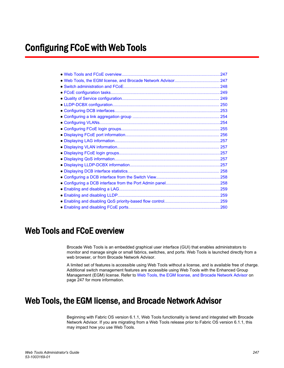 Configuring fcoe with web tools, Web tools and fcoe overview | Brocade Web Tools Administrators Guide (Supporting Fabric OS v7.3.0) User Manual | Page 247 / 274