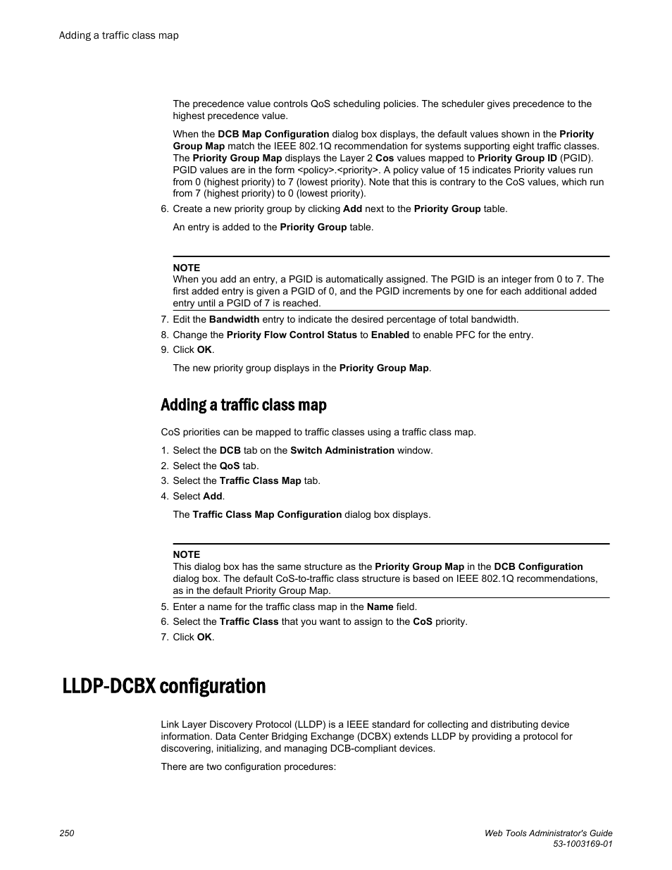 Adding a traffic class map, Lldp-dcbx configuration | Brocade Web Tools Administrators Guide (Supporting Fabric OS v7.3.0) User Manual | Page 250 / 274