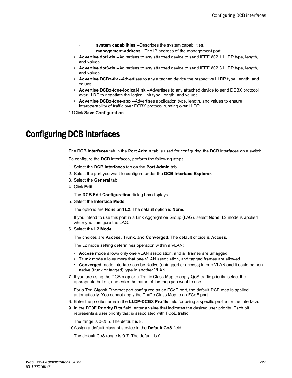 Configuring dcb interfaces | Brocade Web Tools Administrators Guide (Supporting Fabric OS v7.3.0) User Manual | Page 253 / 274