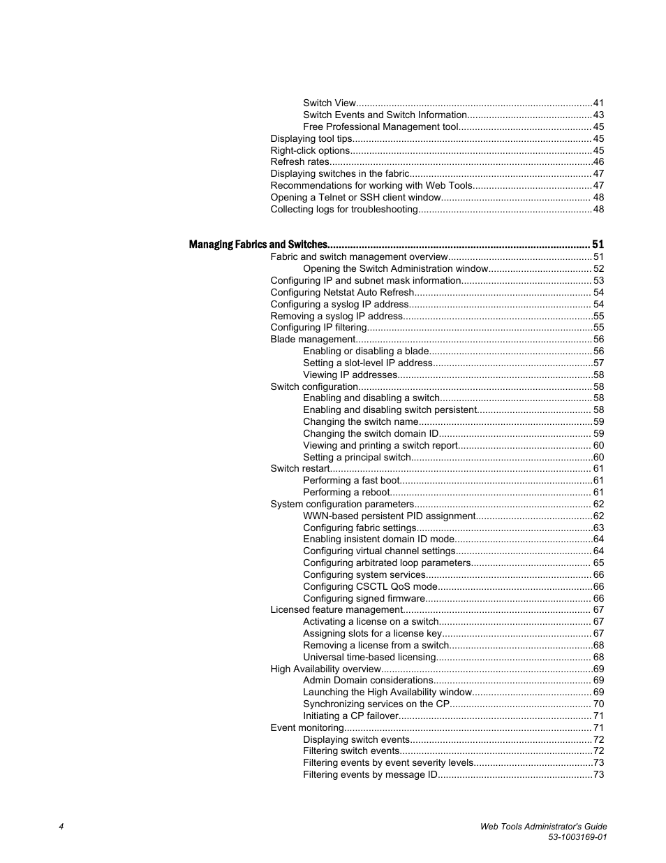 Brocade Web Tools Administrators Guide (Supporting Fabric OS v7.3.0) User Manual | Page 4 / 274