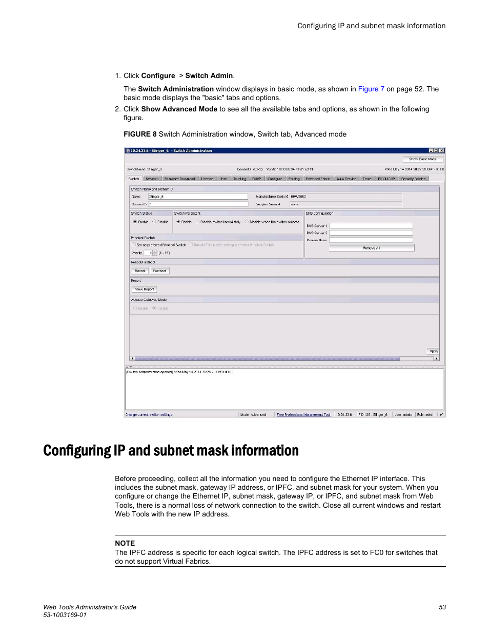 Configuring ip and subnet mask information | Brocade Web Tools Administrators Guide (Supporting Fabric OS v7.3.0) User Manual | Page 53 / 274