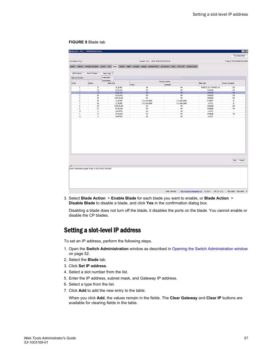 Setting a slot-level ip address | Brocade Web Tools Administrators Guide (Supporting Fabric OS v7.3.0) User Manual | Page 57 / 274