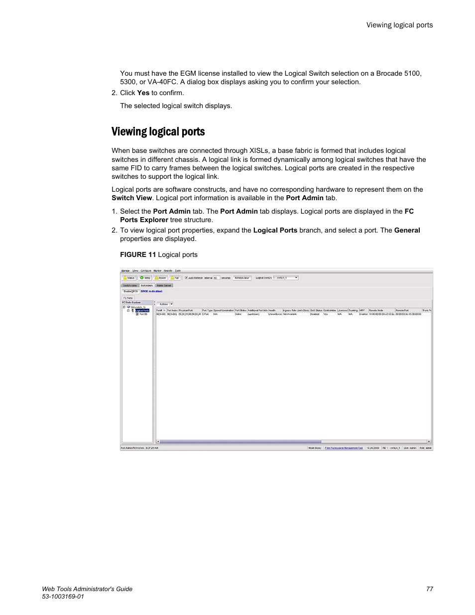 Viewing logical ports | Brocade Web Tools Administrators Guide (Supporting Fabric OS v7.3.0) User Manual | Page 77 / 274