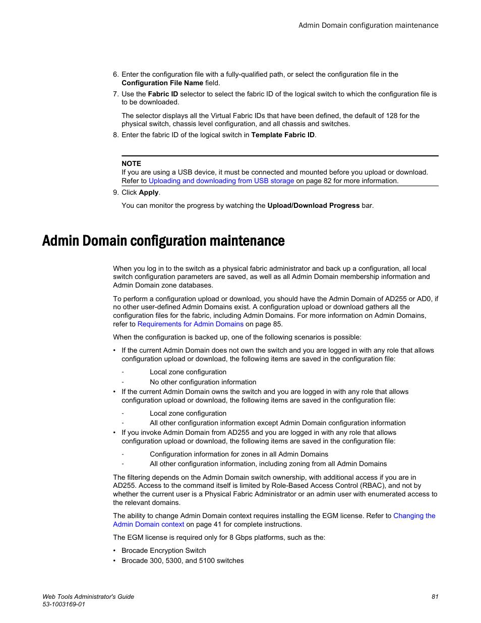 Admin domain configuration maintenance | Brocade Web Tools Administrators Guide (Supporting Fabric OS v7.3.0) User Manual | Page 81 / 274