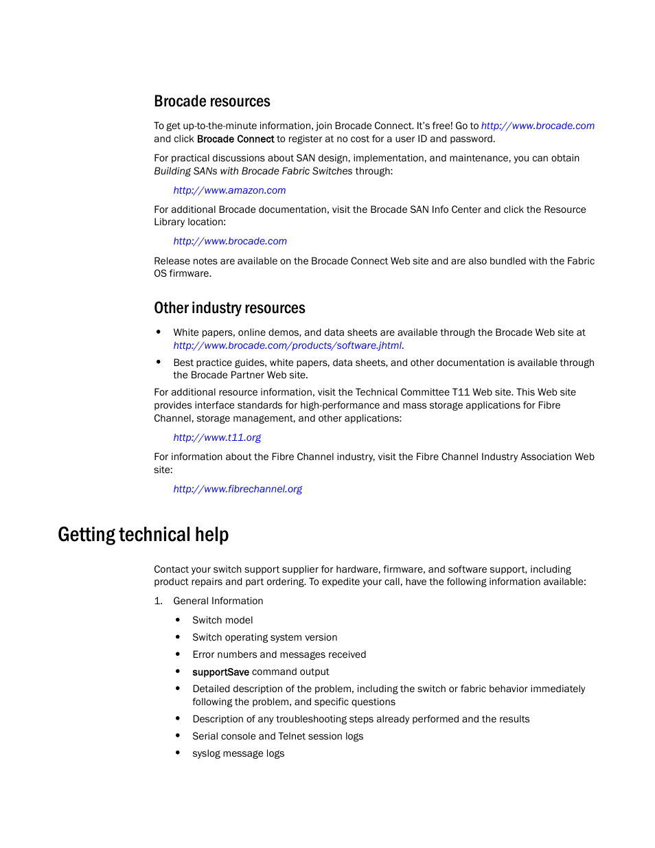 Getting technical help, Brocade resources, Other industry resources | Brocade 5300 Hardware Reference Manual User Manual | Page 10 / 54