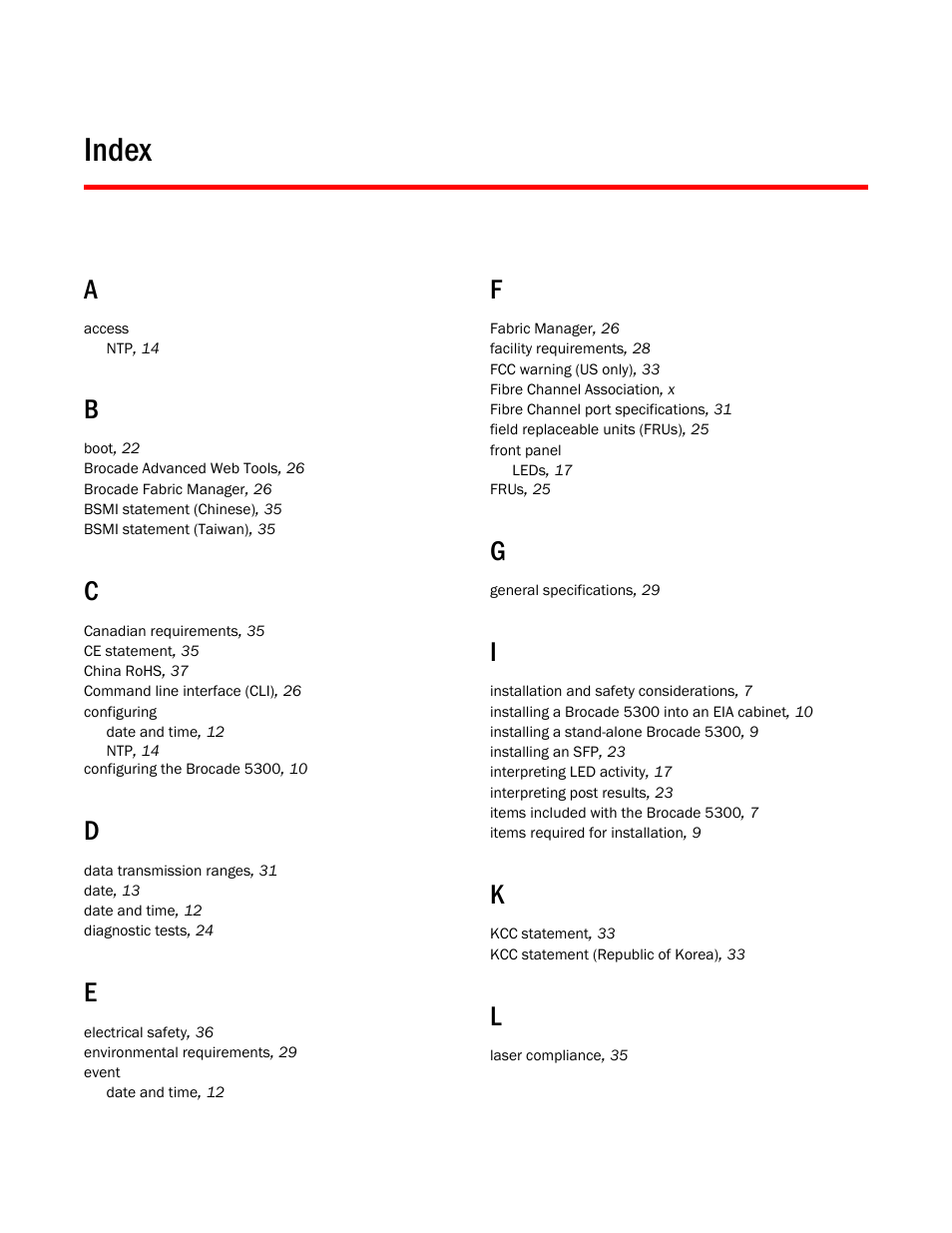 Index | Brocade 5300 Hardware Reference Manual User Manual | Page 53 / 54
