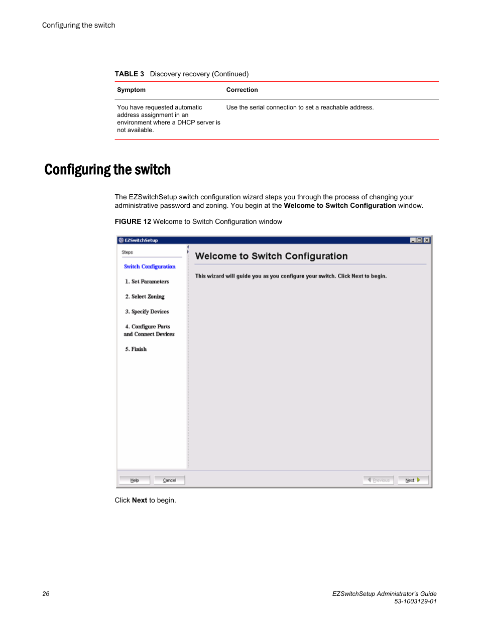 Configuring the switch | Brocade EZSwitchSetup Administrator’s Guide (Supporting 300, 5100, 5300, 6505, 6510, 6520, 7800, 7840, and VA-40FC) User Manual | Page 28 / 64