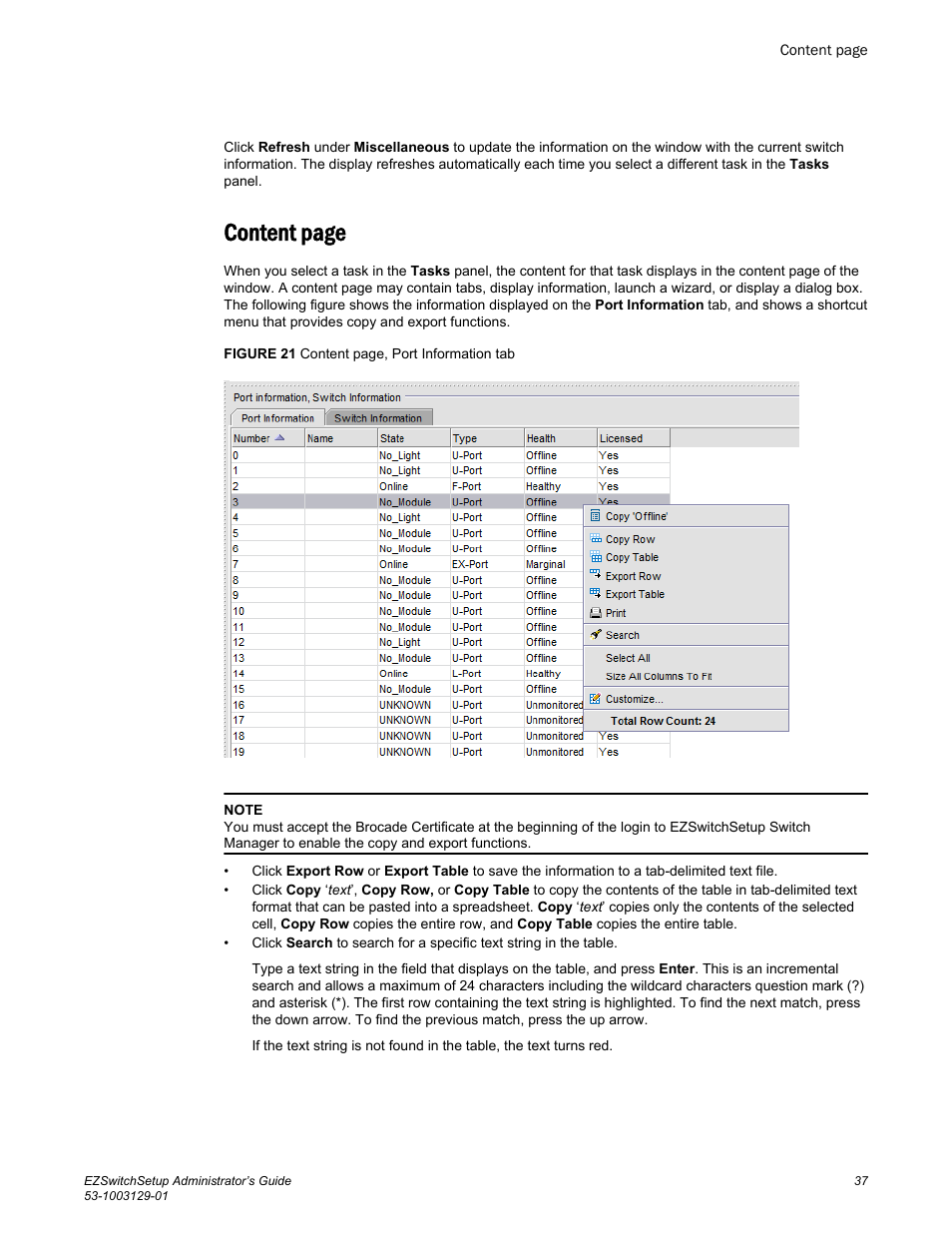 Content page | Brocade EZSwitchSetup Administrator’s Guide (Supporting 300, 5100, 5300, 6505, 6510, 6520, 7800, 7840, and VA-40FC) User Manual | Page 39 / 64