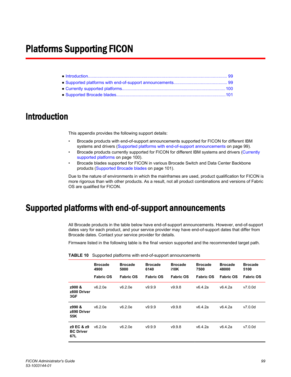 Platforms supporting ficon, Introduction, Platforms | Supporting ficon | Brocade FICON Administrator’s Guide (Supporting Fabric OS v7.3.0) User Manual | Page 101 / 126