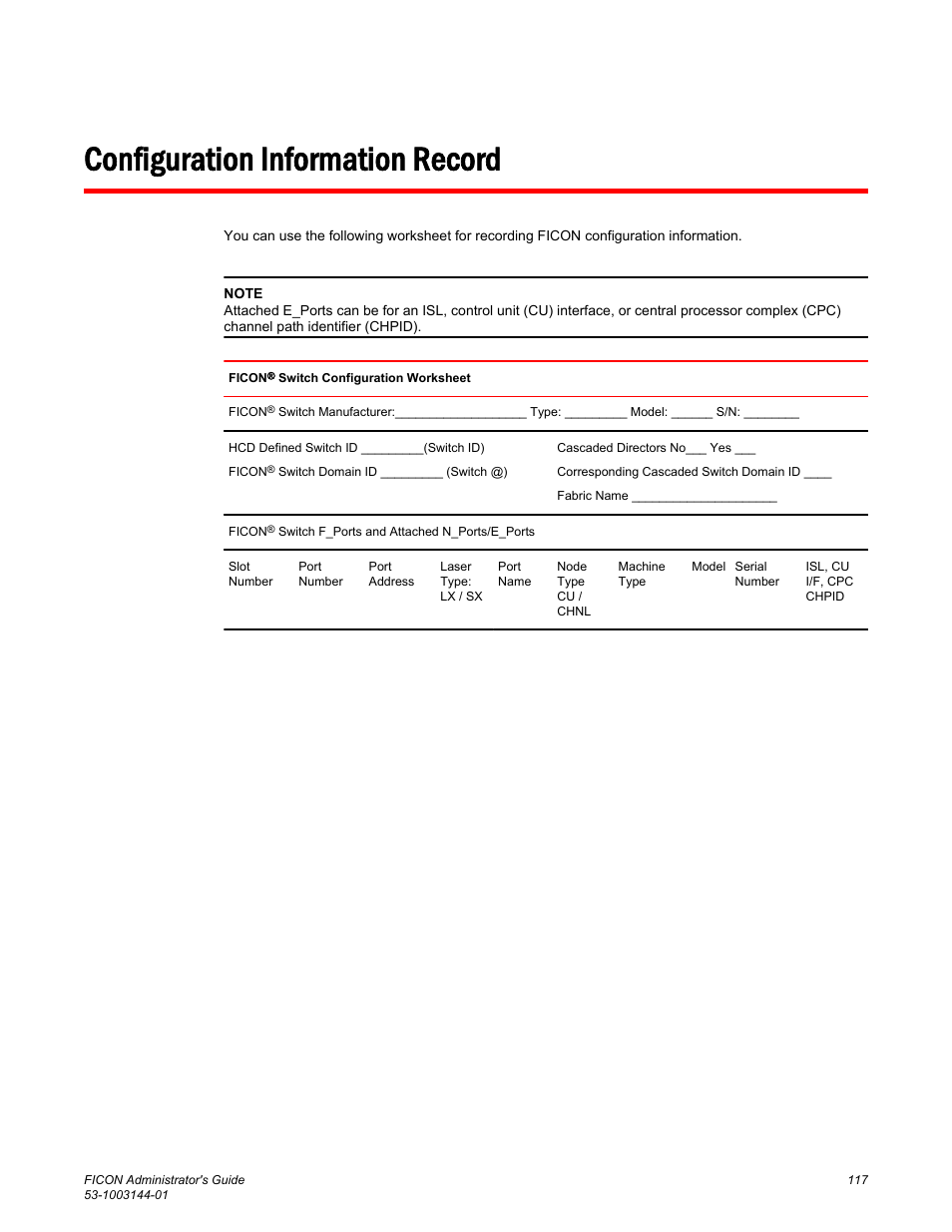 Configuration information record | Brocade FICON Administrator’s Guide (Supporting Fabric OS v7.3.0) User Manual | Page 119 / 126