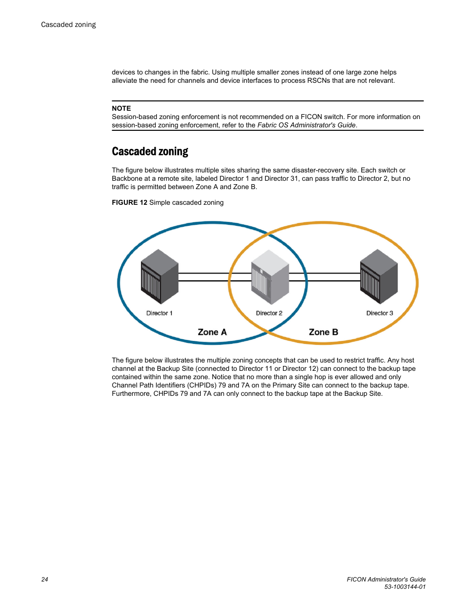 Cascaded zoning | Brocade FICON Administrator’s Guide (Supporting Fabric OS v7.3.0) User Manual | Page 26 / 126