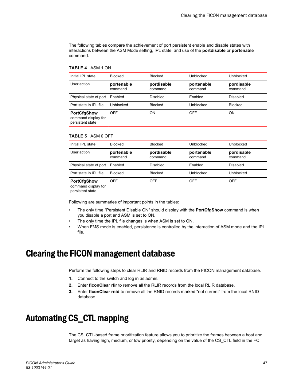 Clearing the ficon management database, Automating cs_ctl mapping | Brocade FICON Administrator’s Guide (Supporting Fabric OS v7.3.0) User Manual | Page 49 / 126