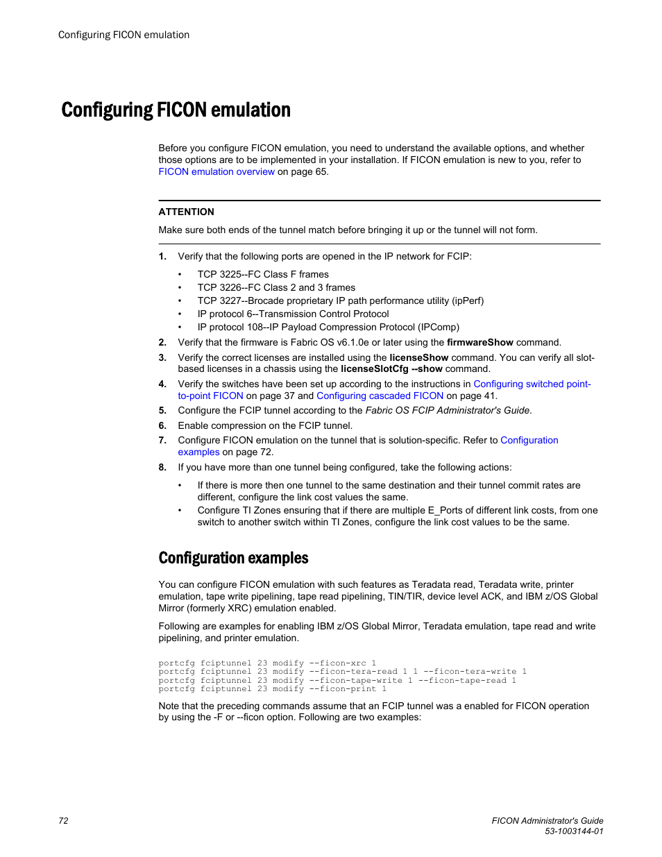 Configuring ficon emulation, Configuration examples, Configuring ficon | Emulation | Brocade FICON Administrator’s Guide (Supporting Fabric OS v7.3.0) User Manual | Page 74 / 126