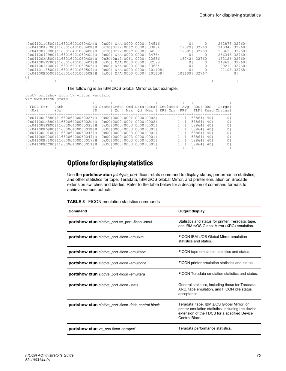 Options for displaying statistics | Brocade FICON Administrator’s Guide (Supporting Fabric OS v7.3.0) User Manual | Page 77 / 126