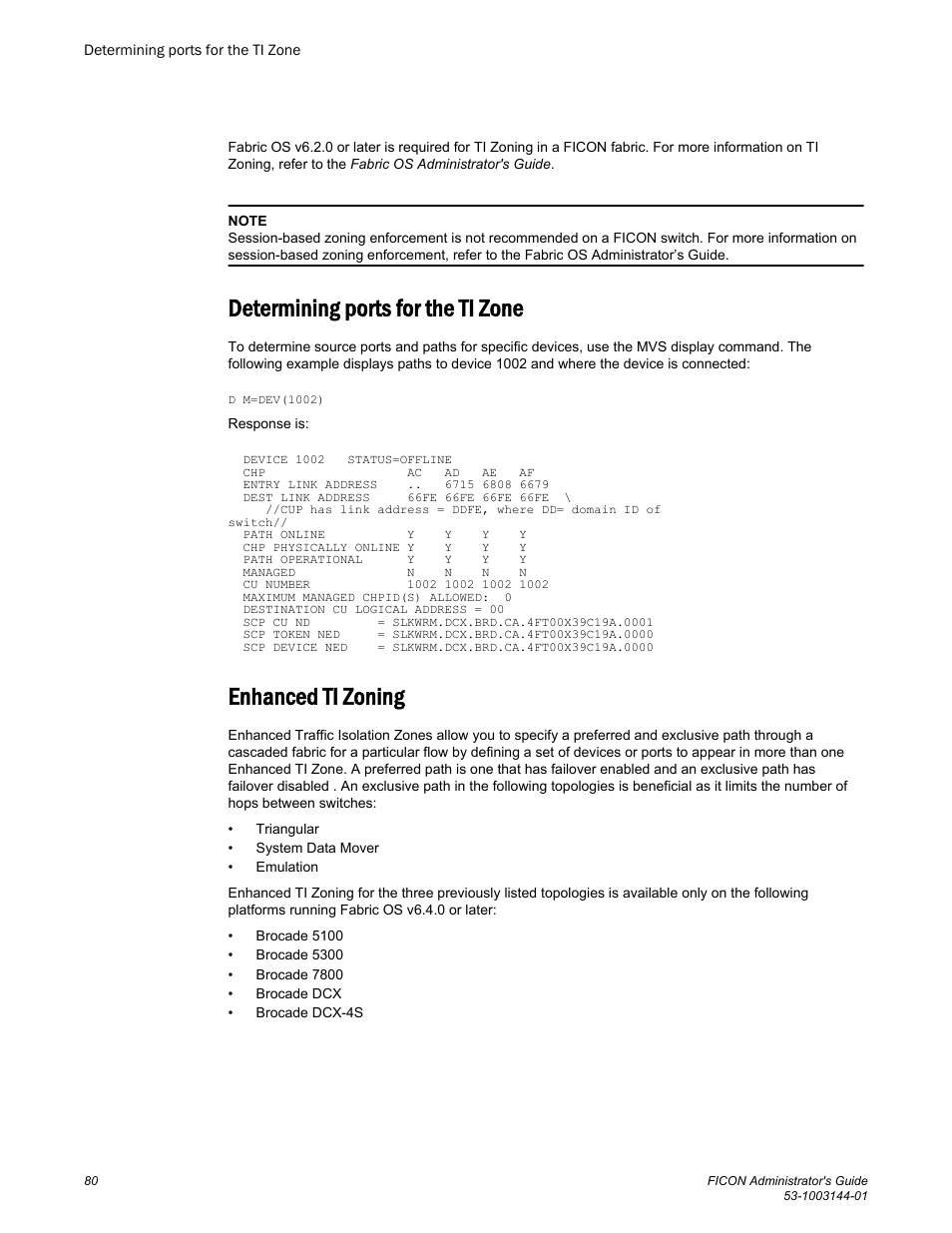 Determining ports for the ti zone, Enhanced ti zoning | Brocade FICON Administrator’s Guide (Supporting Fabric OS v7.3.0) User Manual | Page 82 / 126