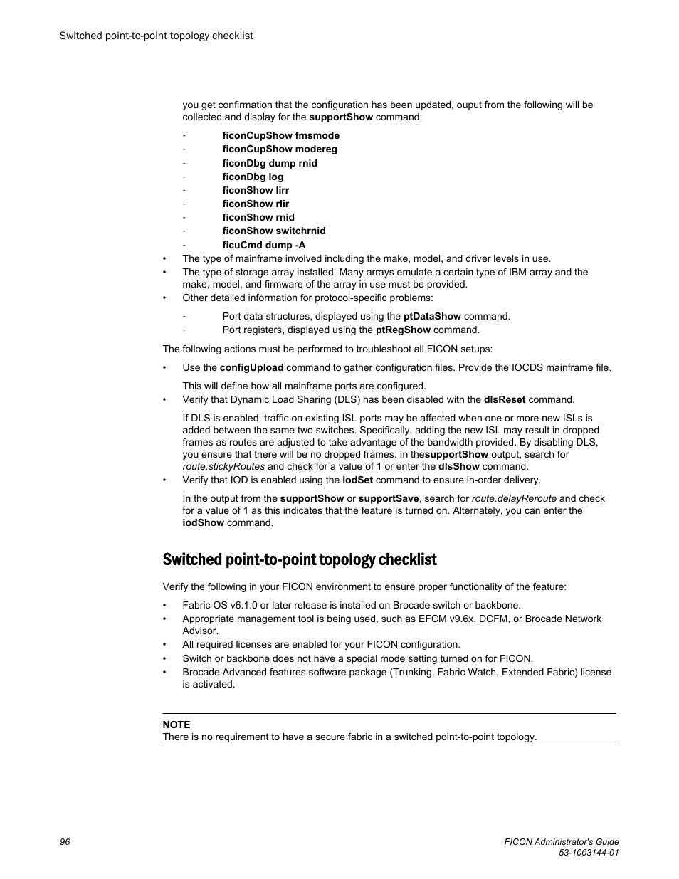 Switched point-to-point topology checklist | Brocade FICON Administrator’s Guide (Supporting Fabric OS v7.3.0) User Manual | Page 98 / 126
