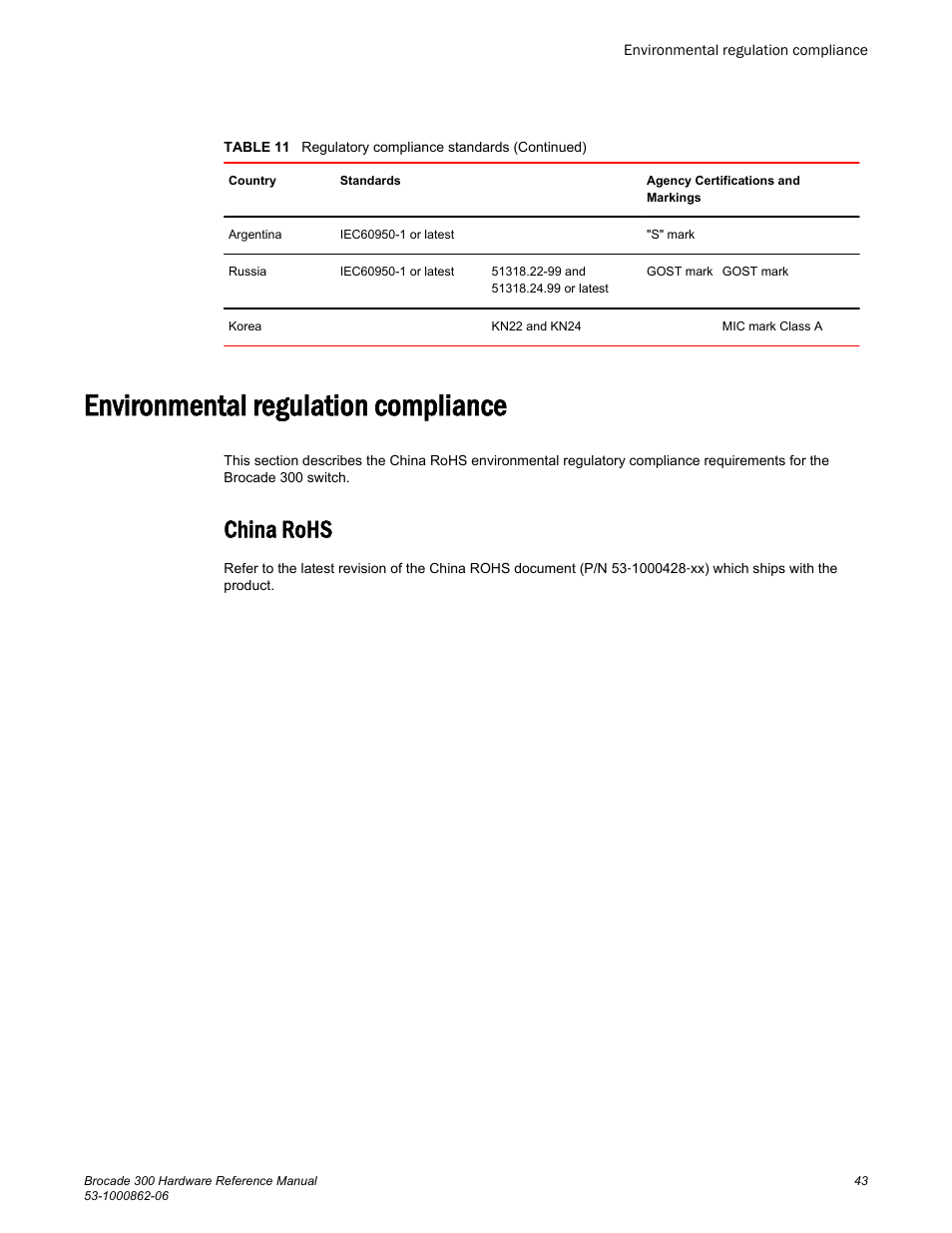 Environmental regulation compliance, China rohs | Brocade 300 Hardware Reference Manual User Manual | Page 43 / 52