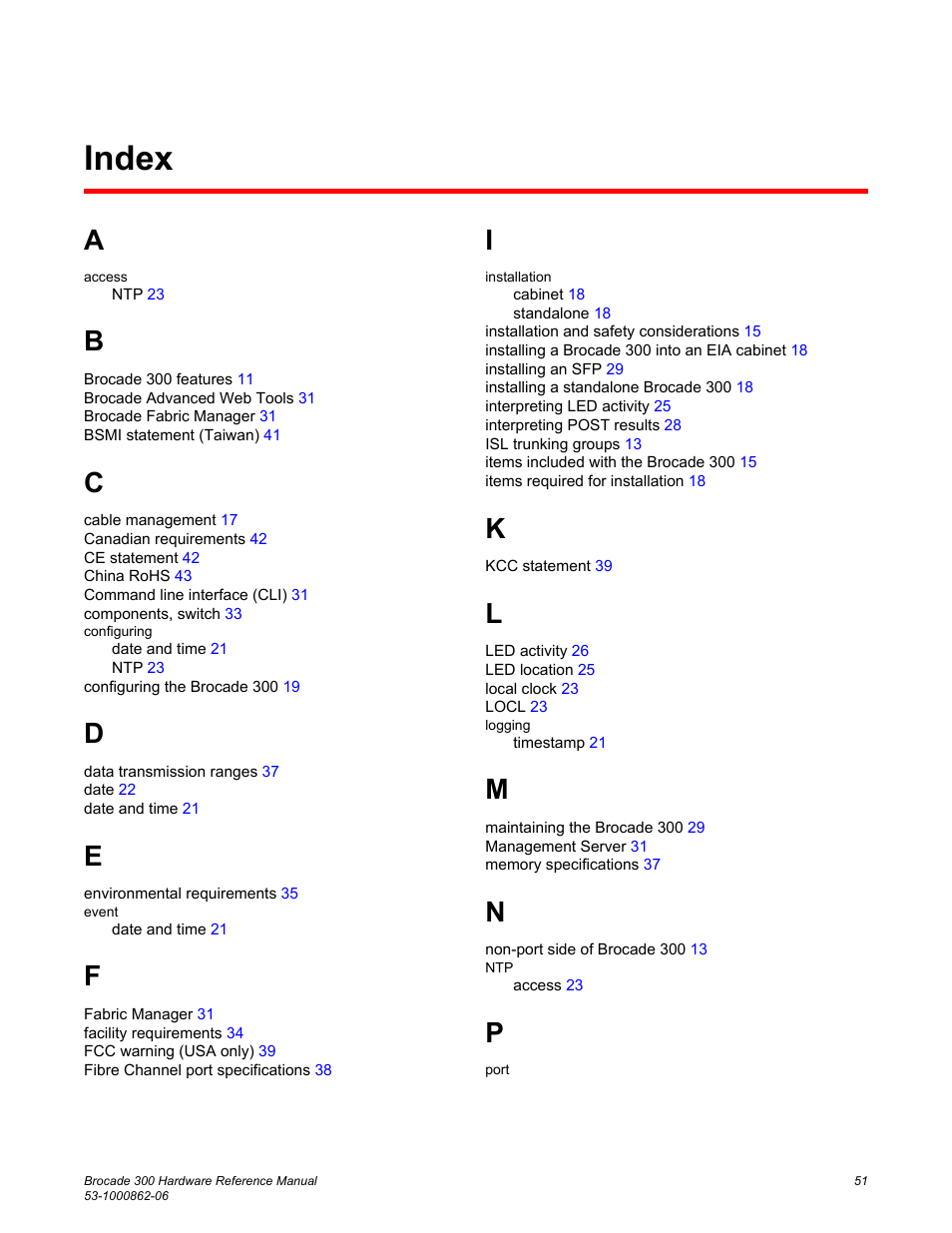 Index | Brocade 300 Hardware Reference Manual User Manual | Page 51 / 52