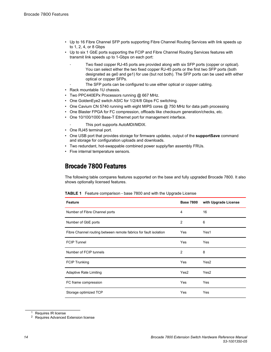 Brocade 7800 features | Brocade 7800 Extension Switch Hardware Reference Manual User Manual | Page 14 / 66