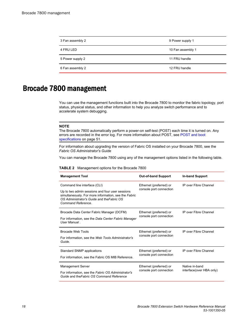 Brocade 7800 management | Brocade 7800 Extension Switch Hardware Reference Manual User Manual | Page 18 / 66
