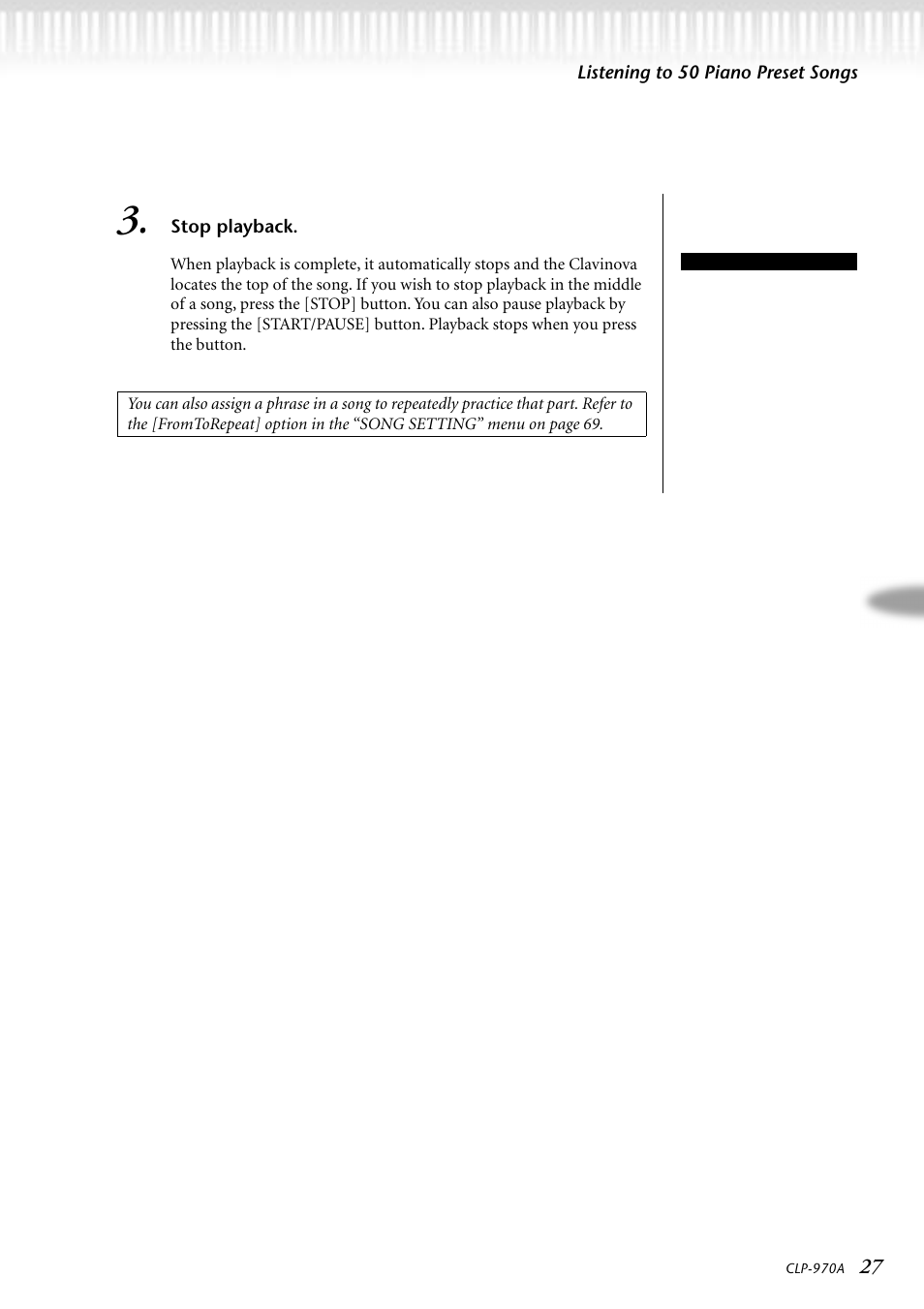 Stop playback | Yamaha CLP-970AM User Manual | Page 27 / 104