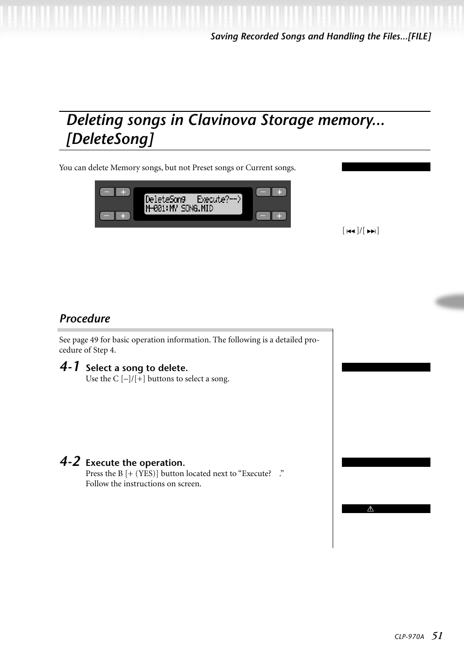 Procedure, 1 select a song to delete, 2 execute the operation | Yamaha CLP-970AM User Manual | Page 51 / 104