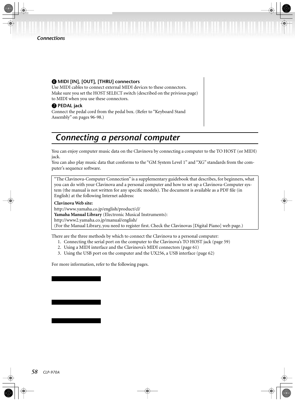 Connecting a personal computer | Yamaha CLP-970AM User Manual | Page 58 / 104