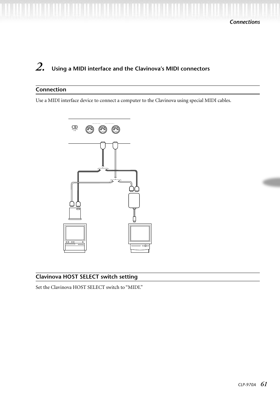 Connection, Clavinova host select switch setting | Yamaha CLP-970AM User Manual | Page 61 / 104