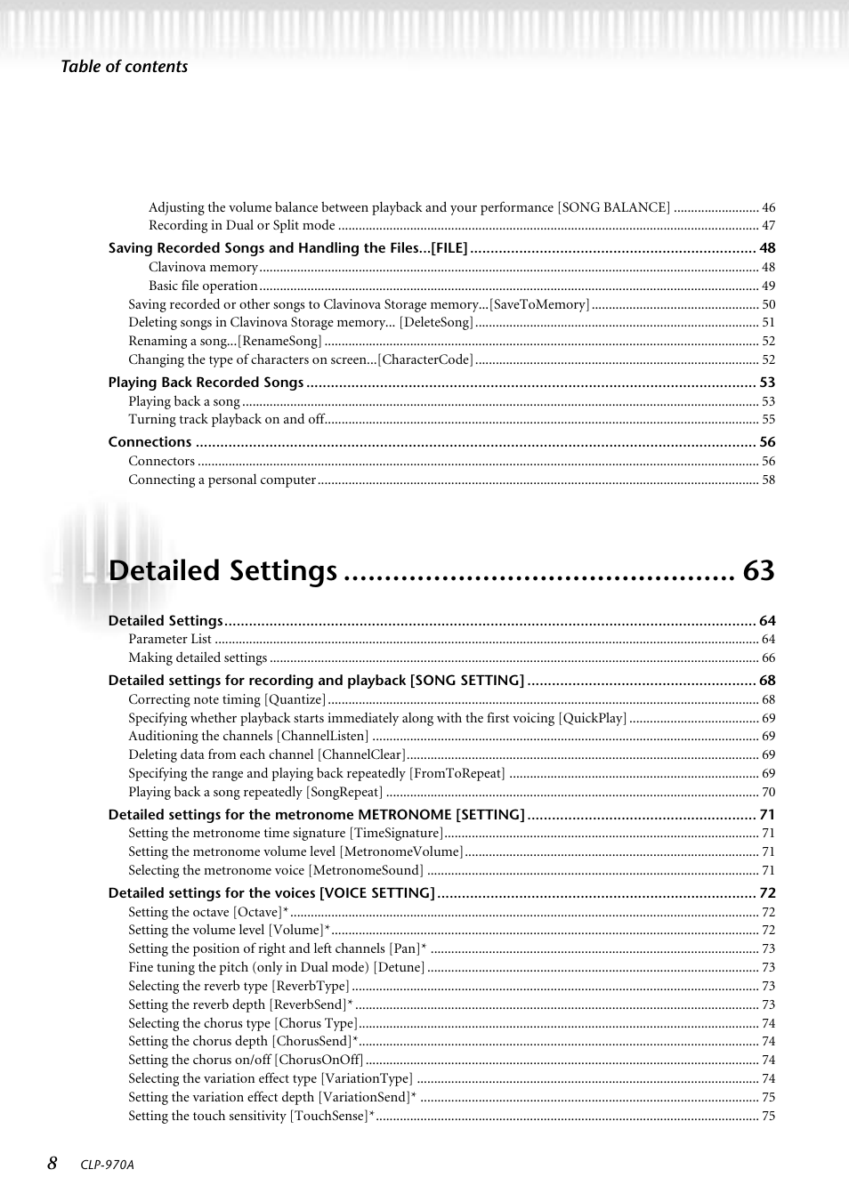 Detailed settings | Yamaha CLP-970A User Manual | Page 8 / 104