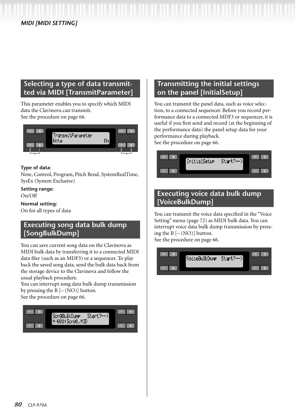 Type of data, Executing song data bulk dump [songbulkdump, Executing voice data bulk dump [voicebulkdump | Yamaha CLP-970AM User Manual | Page 80 / 104